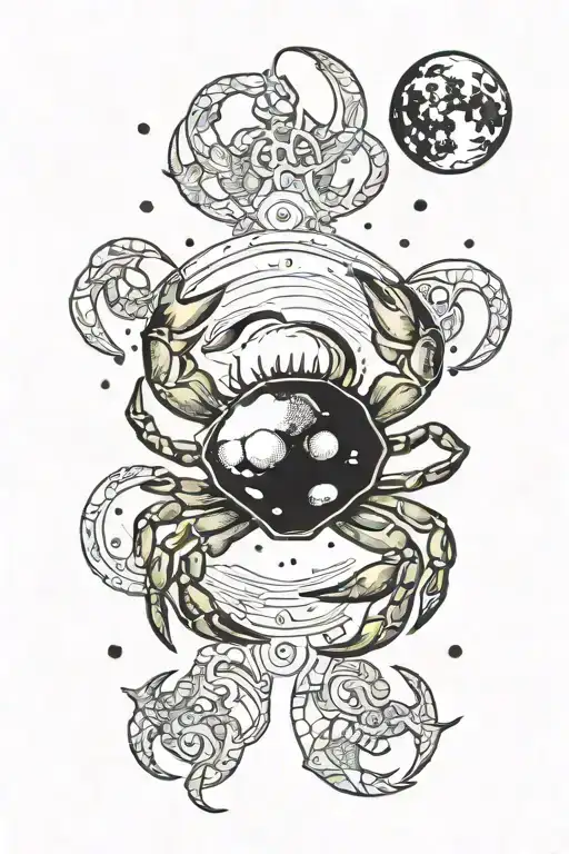 Crab With Phases Of Moon Surrounded