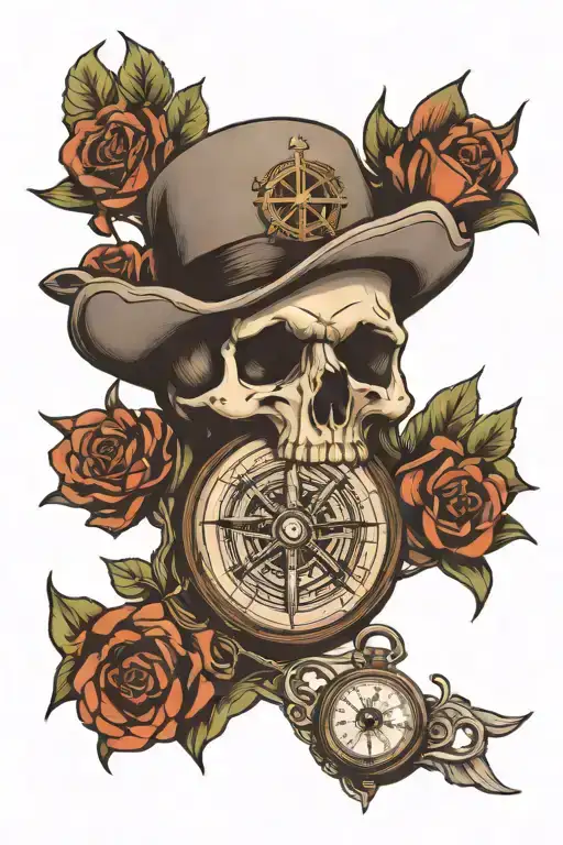 Skull And Compass And Pocket Watch