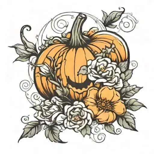 Pumpkin And Flowers Around It