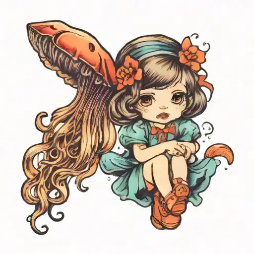 Little Girl And Jelly Fish