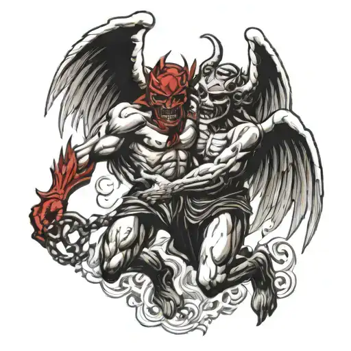 Angel Fighting A Demon Mask