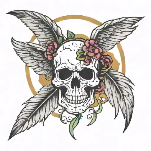 Skull Halo Feather Wings Spread