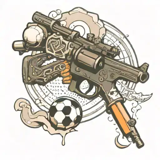 Big Gun Shooting Soccer Ball Surrounded