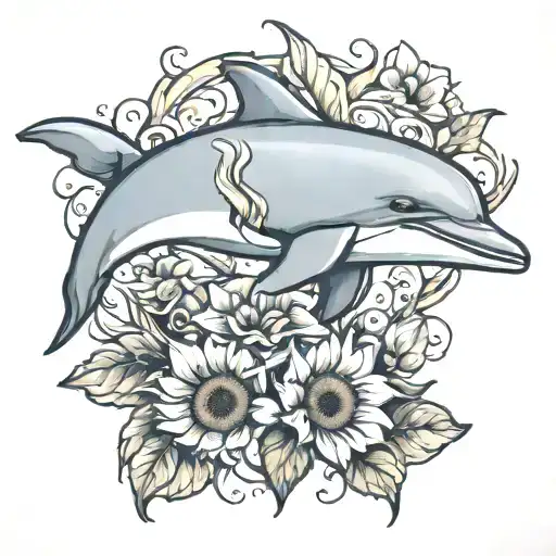 Dolphin With Sunflowers And Orchid
