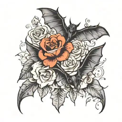 Flowers And Upside Down Bat Flying