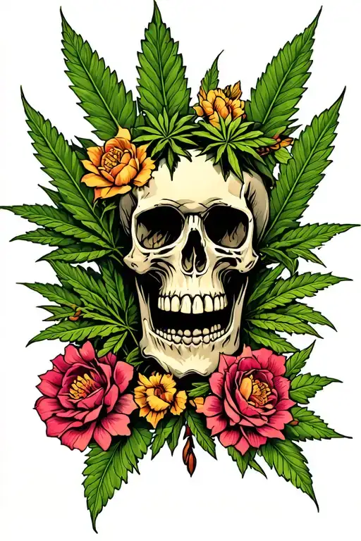Weed Palm Tree Skull Surrounded