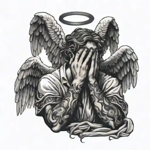 Angel Covering His Eyes With His Hands