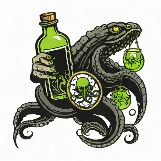 Kraken Holding Potion Bottle