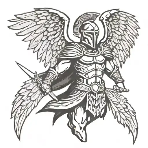 Spartan Warrior With Wings Wrapping Around