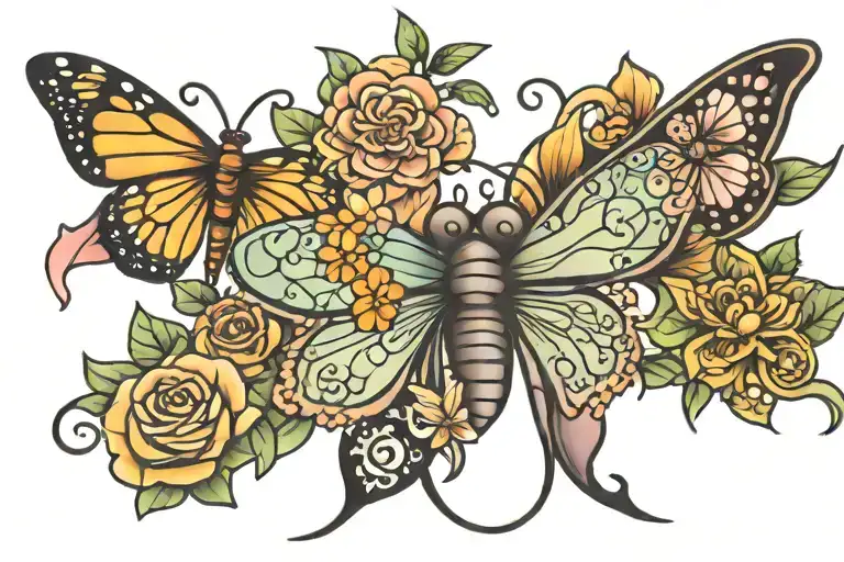 Butterfly And Dragonfly And Disney Tangled Flower