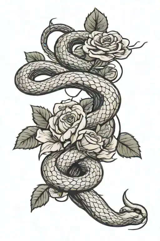 Snake Annd Roses And Leaves
