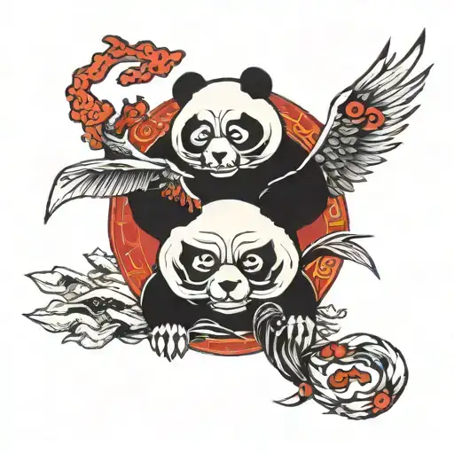 Tengu And Panda In An Yin Yang Symbol
