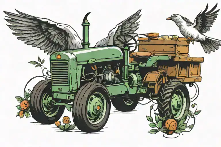 Tractor And Dove Flying