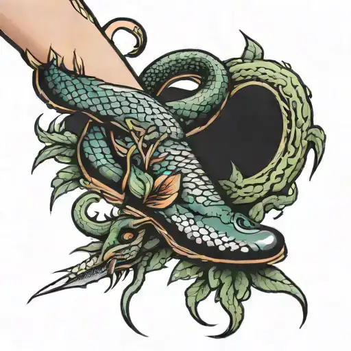 Foot Stepping On Snake Tail And Snake Biting Ankle