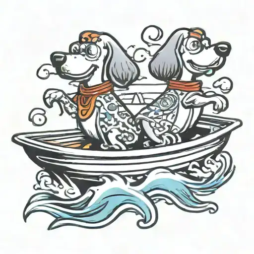 2 Cartoon Hot Dogs Riding In A Speed Boat