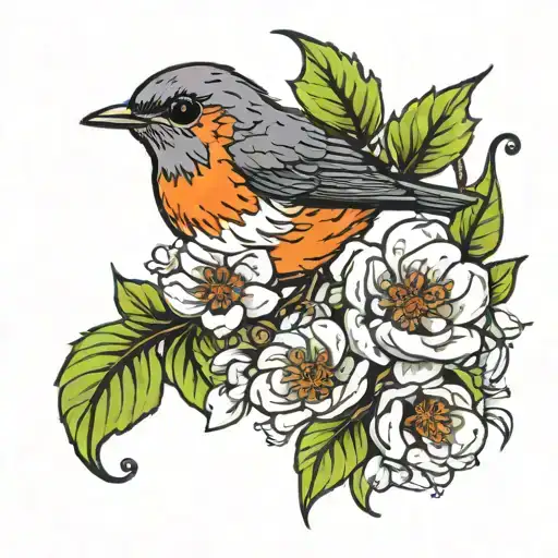 Robin And Flowers Intertwined