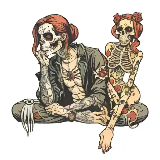 Skull Girl Sitting With Him