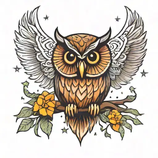 Owl And Star Filled Sky