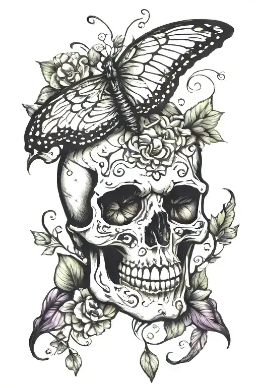 Skull Whit A Butterfly