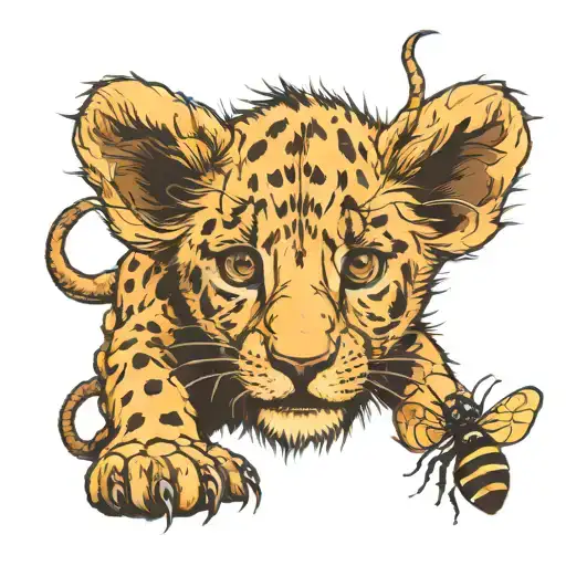 Lion Cub Looking At Wasp