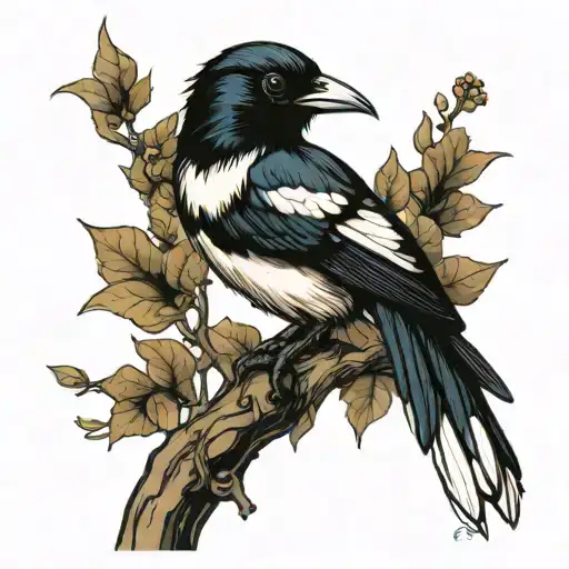 Magpie Perched In A Tree Growing