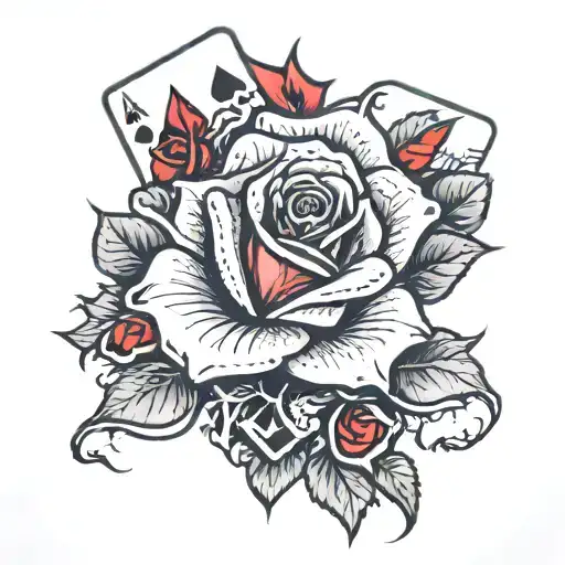 Ace Of Cards With Thorns Wrapped And Bleeding Rose