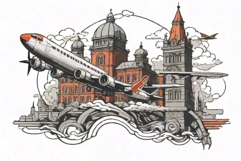 An Airplane Road And Building Behind Like A Red Wall In Russia