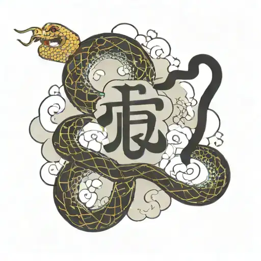 Clouds With Stars Saying The Name Taokei With A Snake As The Letter I