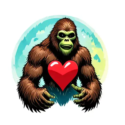 Sasquatch And Alien With Heart Symbol