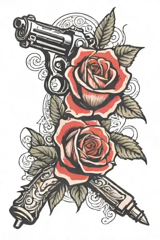 Revolver And Rose On A Stem