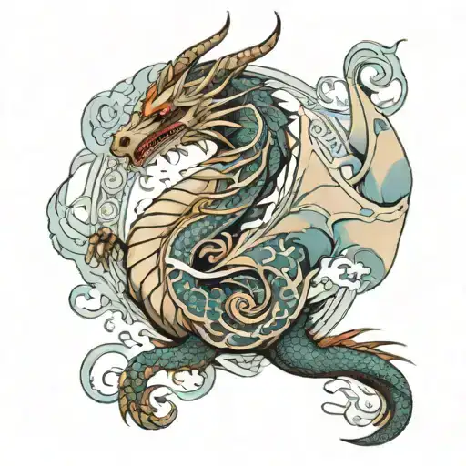 Dragon Wrapped In Fan In Another