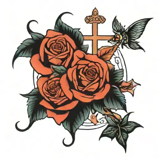 Fish And Rose And Cross Made