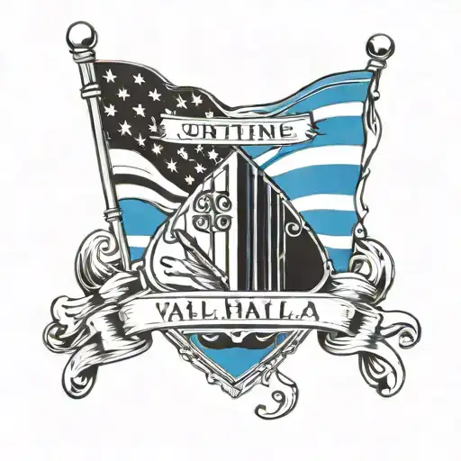 Blue Line Flag With The Words Until Valhalla Below It