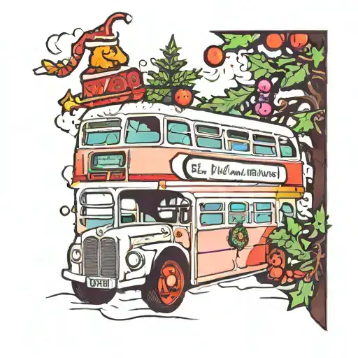 Double Decker Bus And Christmas Tree Intertwined