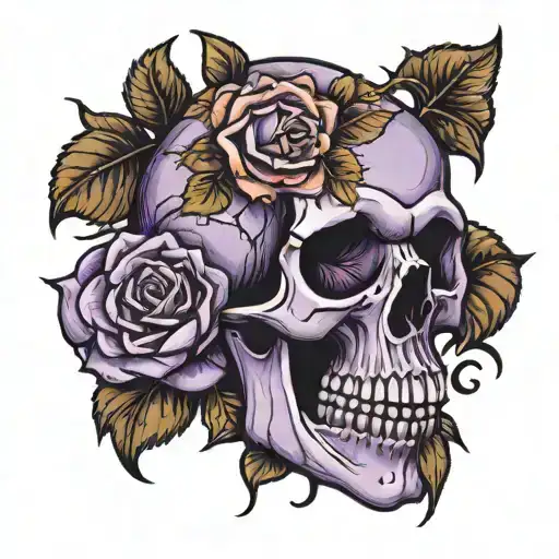 Skull Roses Purple Flowers