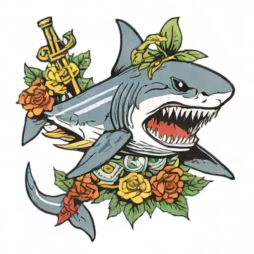 Megladon Shark With Diver And Money