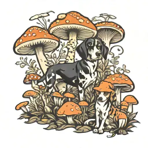 Mushroom Forest Photo With A Hound Dog