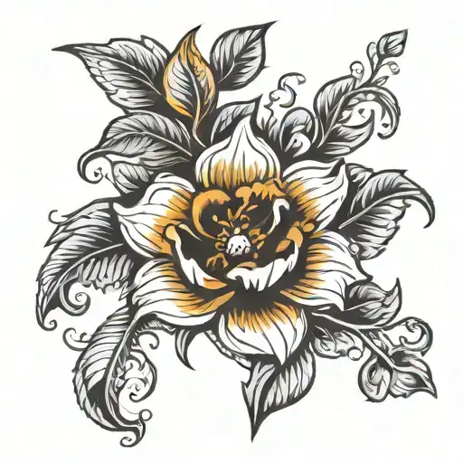 Black And White Old School Flower With Vines