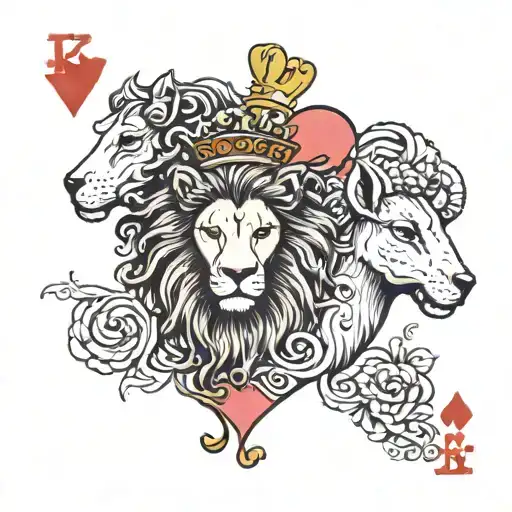 King Of Hearts Playing Card But One Face Is A Lion And The Other Face Is A Lamb