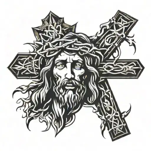 Jesus Christ With Crown Of Thorns Fading Into 3 Crosses