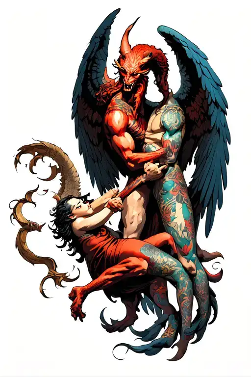 Angel And Demon Fight On The Sleeve