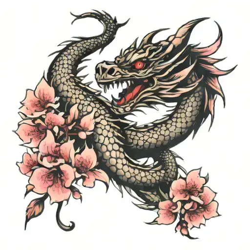 Dragon And Cherry Blossom Petals