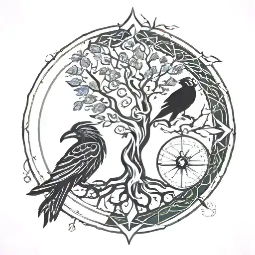 Tree Of Life Compass Raven Phoenix Elf Celtic Symbol