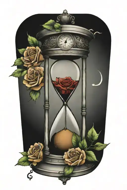 Hour Glass With Clock And Roses Blooming