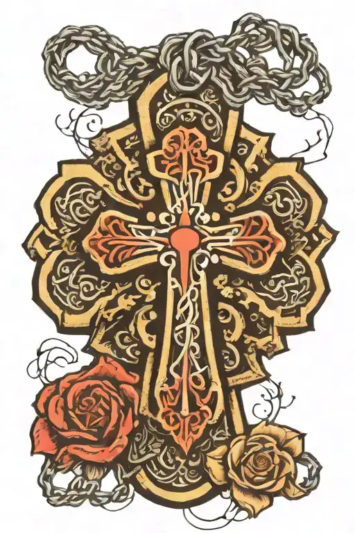 Cross With Dog Tags Wrapped Tightly