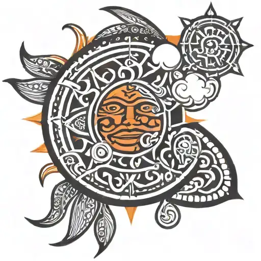 Tribal Taino Puerto Rican Sun Half Sleeve Tattoo Design