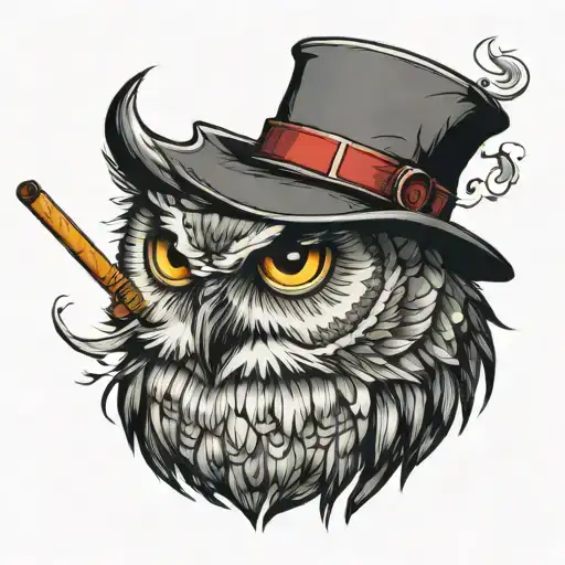 Owl With A Hat On Smoking A Cigarette