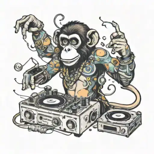 A Monkey Djing A Beach Party With Ocean Creatures Dancing