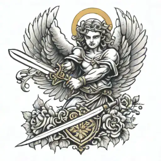 Guardian Angel With Sword Protecting A Heart