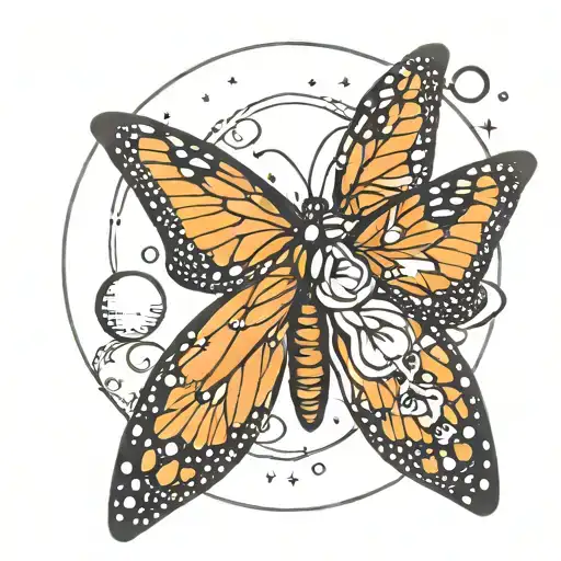 Monarch Butterfly Wings With The Phases Of The Moon On Each Side